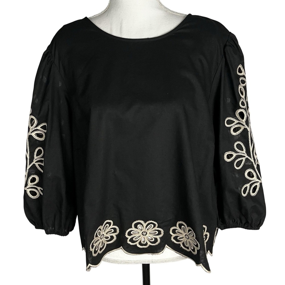 Aveology Embroidered Ballon Sleeve Boho Blouse Size 22/24 Black